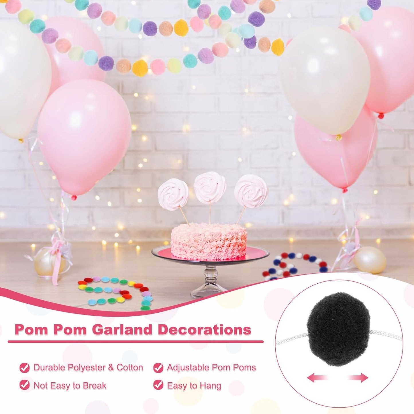 PATIKIL 13Ft Pom Pom Garland Decorations, 2Pcs Colorful Felt Ball Garland Banner Cute Rainbow Pompom Hanging Decorations for Tree Ornaments Homes Decor, Orange/Black/Purple/White
