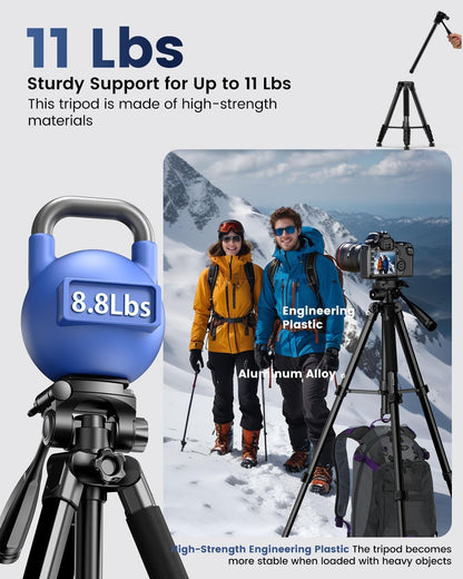 73" Camera Tripod and Monopod, Professional Aluminum Tripod Stand for Mirrorless Camera/DSLR/Cell Phone/Camcorder/GoPro, with Phone Holder and Travel Bag (Black)