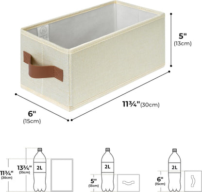 GRANNY SAYS Small Fabric Storage Bins, Storage Baskets for Shelves with PU Handles, Toilet Paper Storage, Mini Baskets for Organizing DVD, Photos, Clothes, Diaper, Sock, Cd, 6-Pack, Ivory