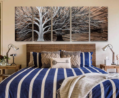Yihui Arts Tree of Life Metal Wall Art Set - Handcrafted 3D Aluminum Sculpture, Silver Couples Artwork for Home Decor - Perfect Living Room, Bedroom, or Office Accent