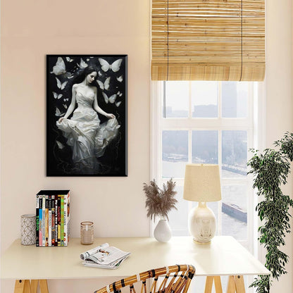 JFHCQJPK Vintage Gothic Feminine Canvas Wall Art Print Butterfly Poster Moody Preppy Wall Art Dark College Decor for Home Bedroom24x36in Metal blackFramed