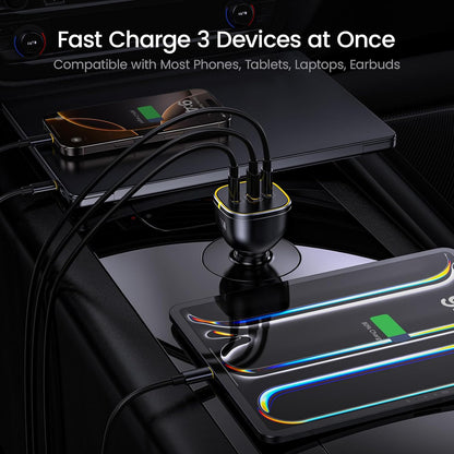 AOHI 165W Laptop Car Charger Adapter 140W PD 3.1/ 100W PD 3.0 USB C Super Fast Charging PPS 45W 3-Ports QC5.0 Car Lighter Charger for MacBook Pro, iPhone 16/15, Galaxy S24 Ultra, iPad, Black