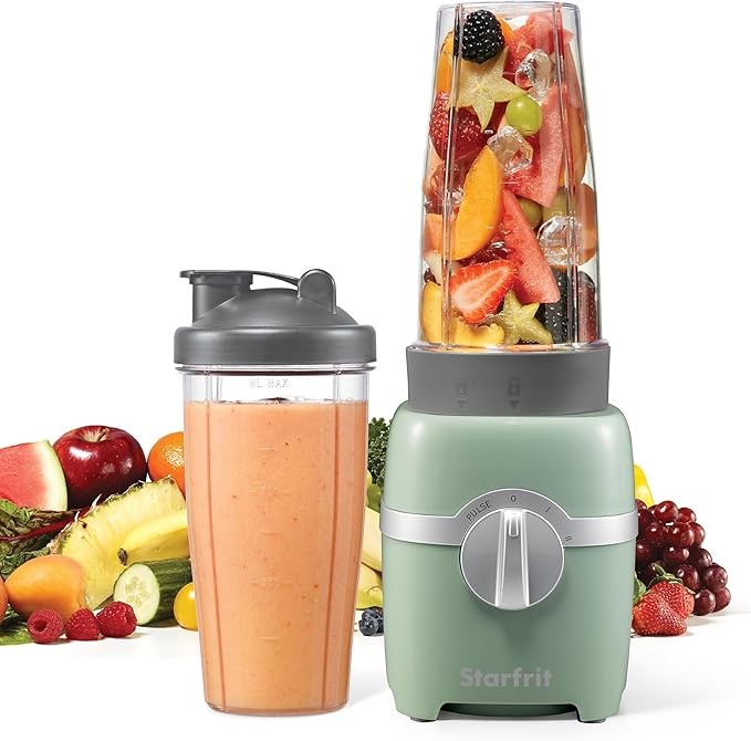 Starfrit Personal Blender - Two 828ml Cups - High, Low & Pulse Modes - 300W - Sage