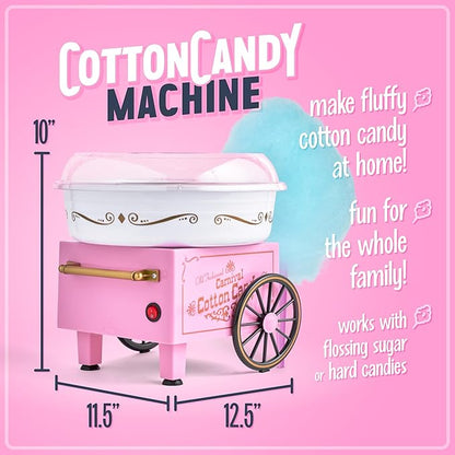Nostalgia Vintage Hard and Sugar Free Candy Countertop Cotton Candy Maker, Includes 2 Reusable Cones And Sugar Scoop – Pink