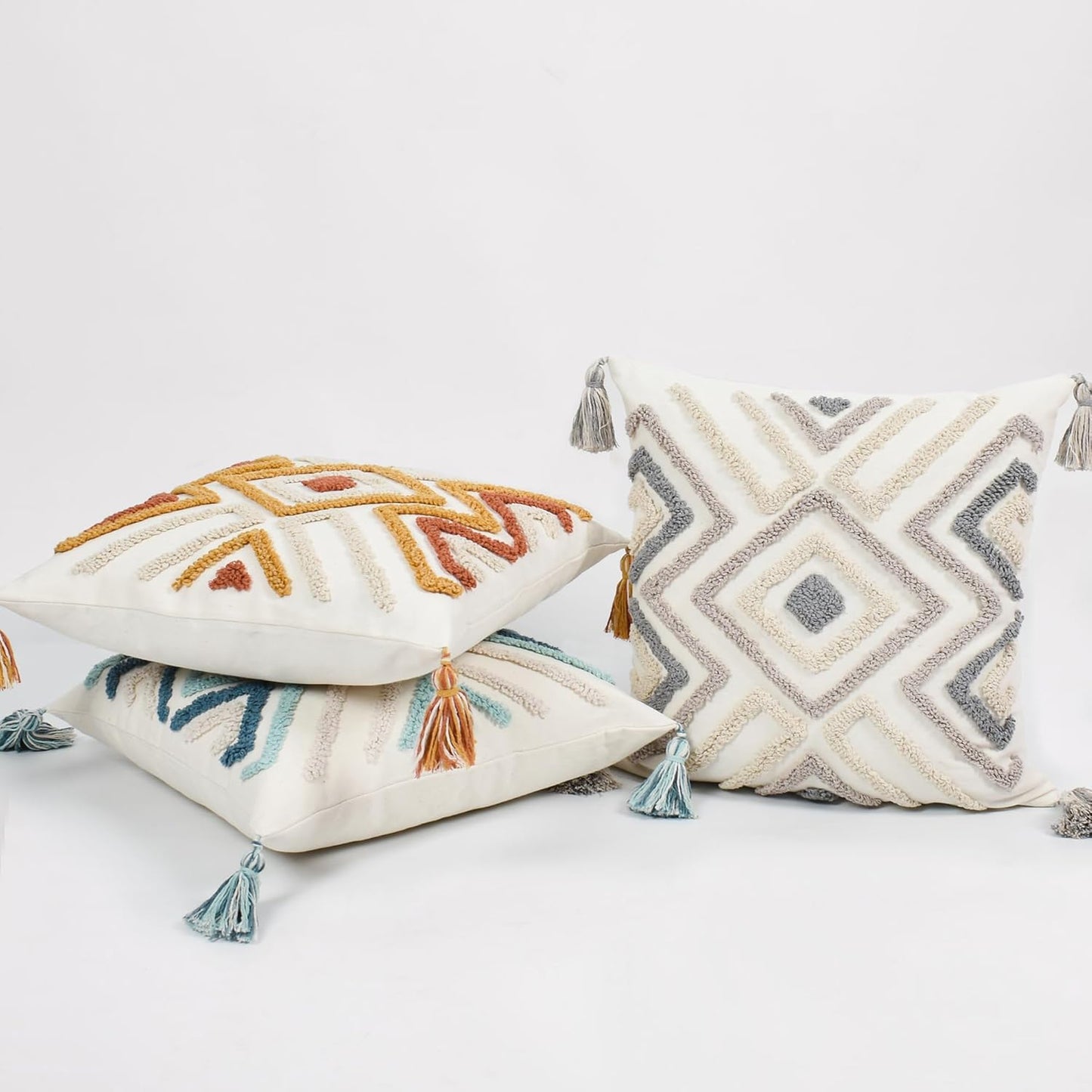 Boho Pillow Covers 18X18 Inch Boho Tufted Throw Pillow Covers Decorative Tassels Cushion Cover Farmhouse Pillow Case for Couch Sofa Bed Living Room Bedroom, Rust