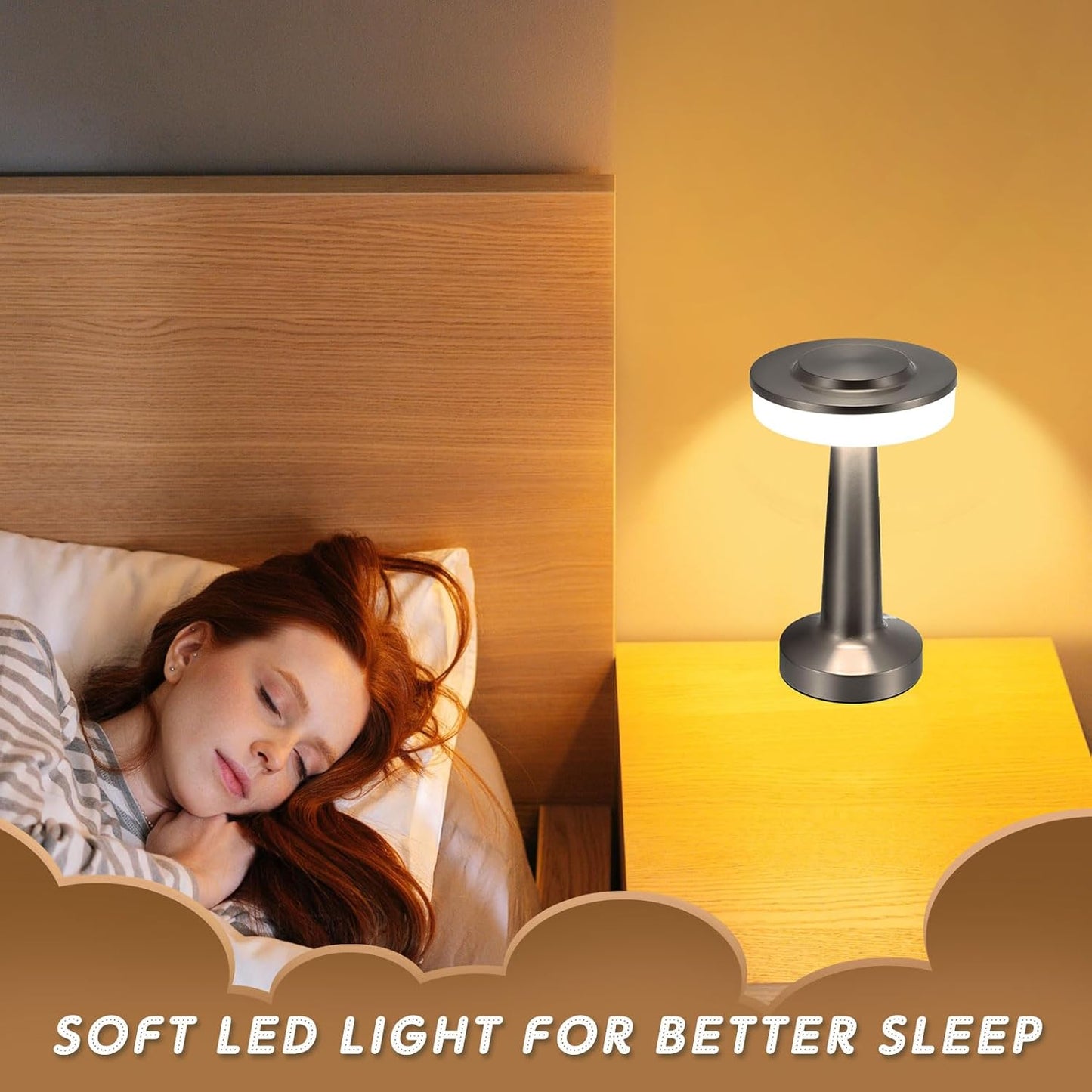 VIHOSE Set of 8 LED Portable Cordless Table Lamp with Touch Sensor 3 Color Stepless Dimming Rechargeable Battery up to 15 Hours Cordless Table Light Wireless Lamp for Nursery(Silver)