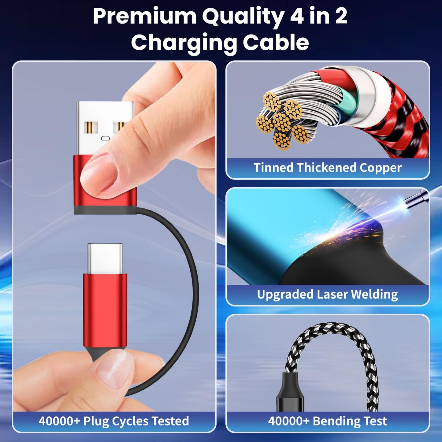 Travel Essentials 4in2 Multi Charging Cable for Apple Watch Charger,USB A/C to Dual Type C/IP/iWatch Charger,Travel Chargers for Multiple Devices Compatible with iWatch Series&iPhone 16-12（2PACK,5FT）