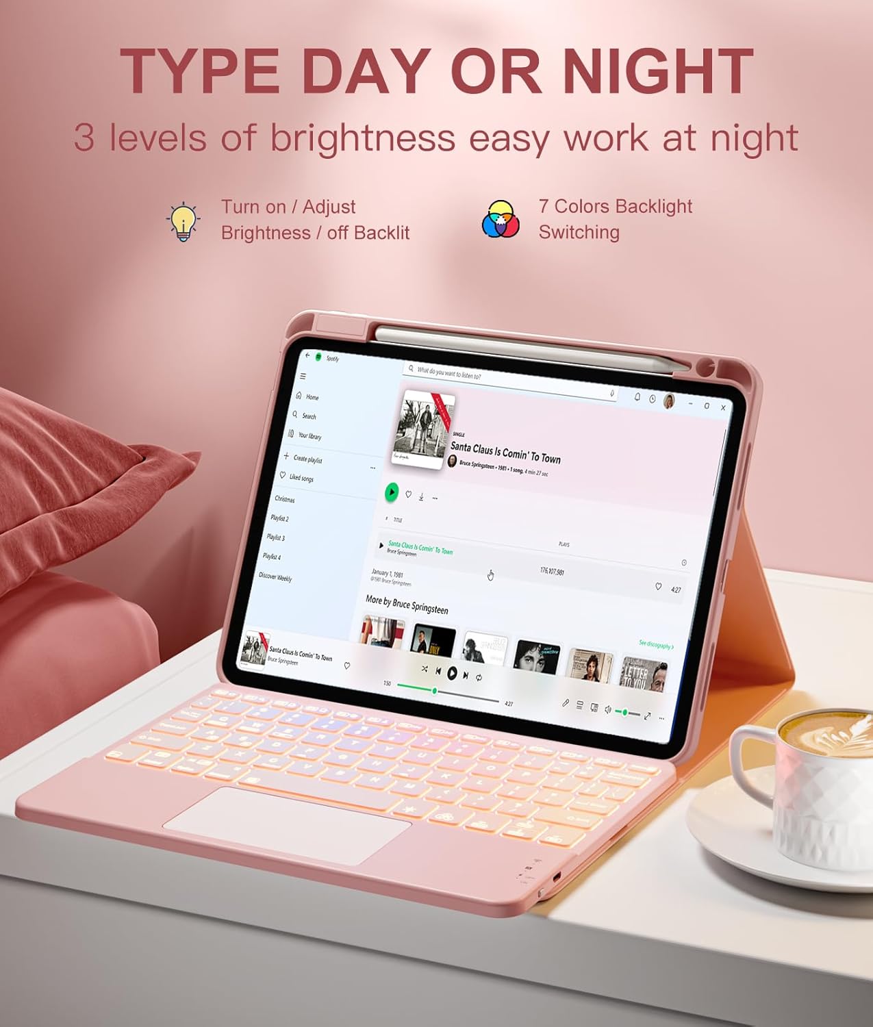 Compatible with iPad Air 11 Inch & Air 5th/ Air 4th Generation Case with Keyboard - Multi-Touch Trackpad, 7-Color Backlit, Detachable Folio Cover for Air 11-inch M3/M2 (2025/2024) (Light Pink)