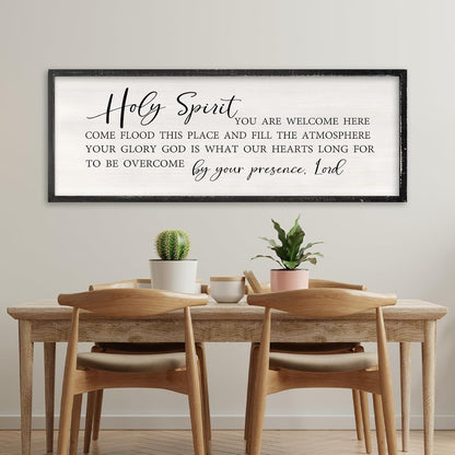 Holy Spirit You are Welcome Here Wall Decor Art 40x15 Inch Large Christian Song Bible Verse Plaque Wood Framed Sign Living Room Scripture Quote Religious For Office Wall Hanging (Black)