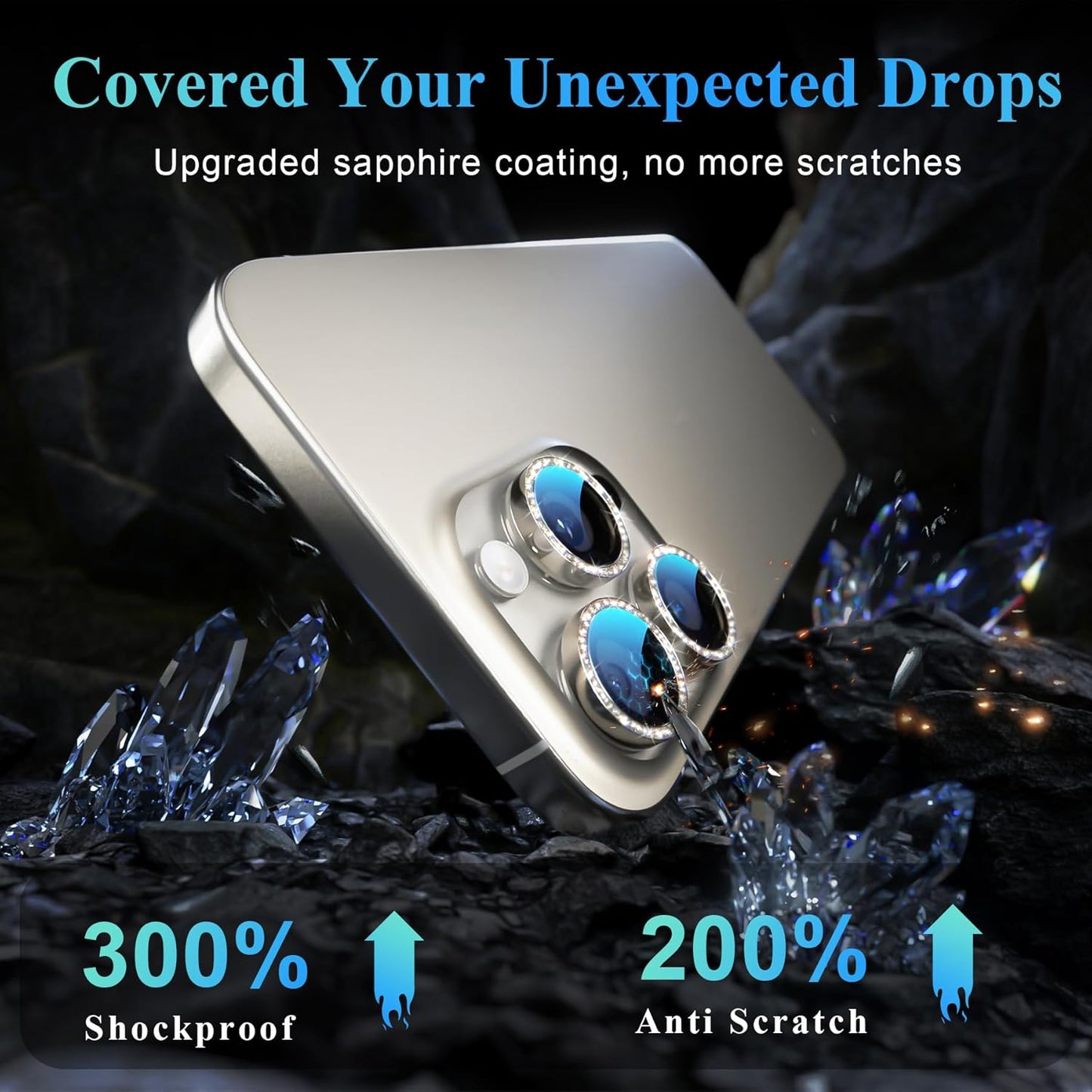 YWXTW Designed for iPhone 16 Pro/iPhone 16 Pro Max Camera Lens Protector Bling, [New Glitter Design] Individual Metal Tempered Glass Camera Cover Accessories Case Friendly (Natural Titanium)