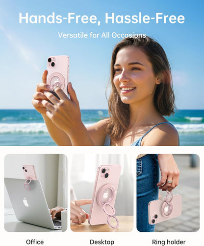 SYNCWIRE Magnetic Phone Ring Holder for MagSafe, 360° Rotation Dual Sided Magnet Grip Cell Phone Ring Stand Finger Kickstand Compatible with iPhone 16 15 14 13 12 Pro Max fits MagSafe - Pink