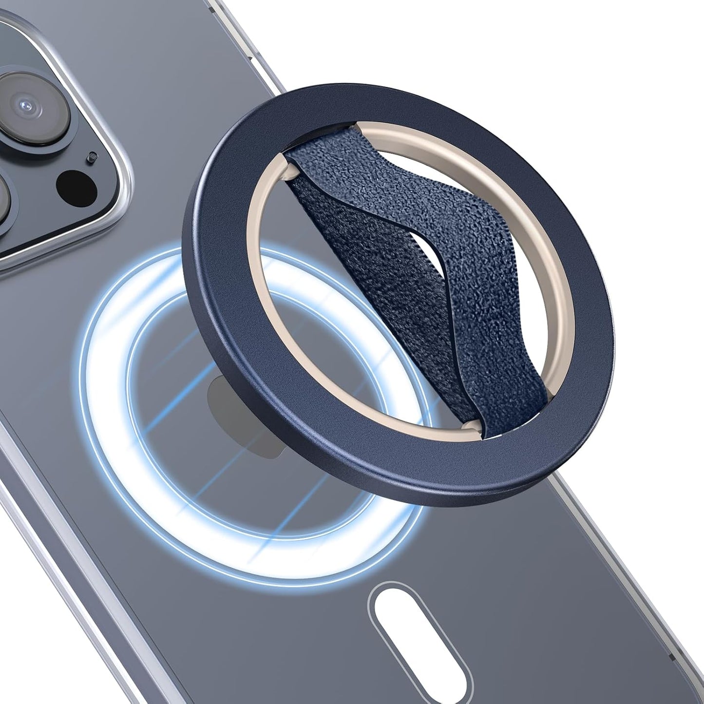 EWA MagOne Solo Phone Grip with Replaceable Elastic Finger Loop, Removable Magnetic Ring Holder Loop, Accessories for iPhone 16,15, 14, 13 Pro/Max/Plus, No Stand-Blue