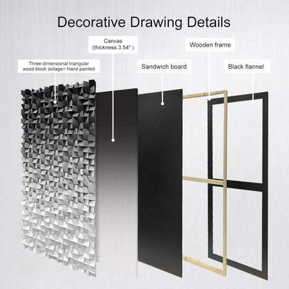 LIUZEYUE - Wooden Block Stereoscopic Painting Geometric Modeling Wall Decoration 3D Wooden Artwork Living Room Bedroom Background Wall Office Decoration Black and White Gradient 39.4 x 78.7 inches