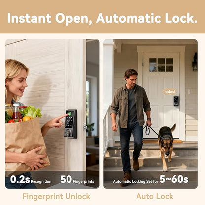 IRONZON Smart Door Lock Deadbolt Lock with Touchscreen Keypad, Fingerprint Door Lock for Front Door, 5-in-1 Keyless Entry Door Lock, App Control, 4 IC Cards, Auto Lock, 15-Min Installation