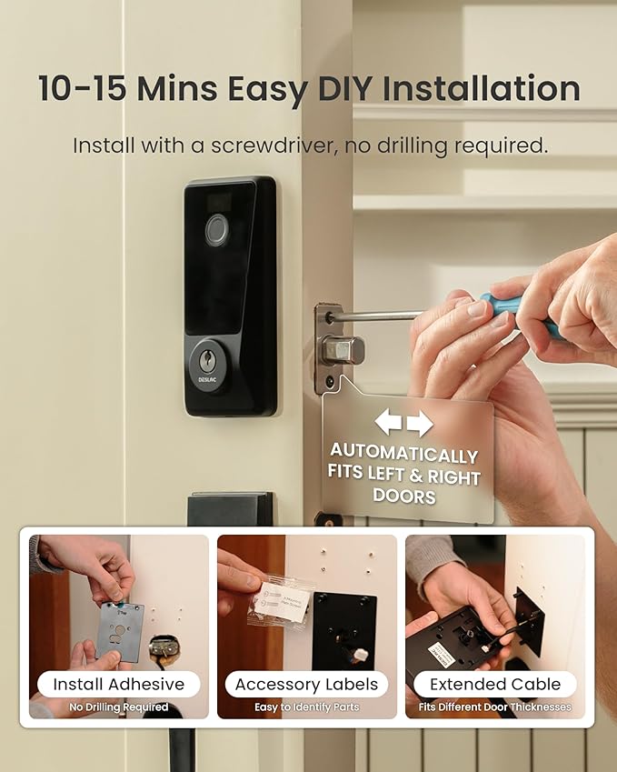 DESLOC WiFi Smart Lock D110 Plus, Built-in Wi-Fi No Hub Needed, Fingerprint Keyless Entry Front Door Lock, Touchscreen Keypad Deadbolt, Remote Control, Auto Lock, Anti-Peep PIN, BHMA, Alexa Compatible