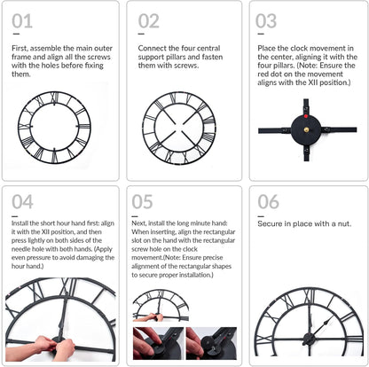 Oversized 48 inch Wall Clock for Living Room Decor – Extra Large Silent Non-Ticking Modern Farmhouse Wall Clock, Decorative Metal Roman Numeral Clock, Black