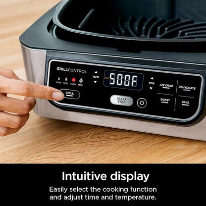 Ninja | Indoor Grill | Foodi | 5-in-1 (Grill, Air Fry, Roast, Bake, and Dehydrate | Fits up to 3lb Roast | Smoke Control System and Dishwasher Safe Parts| Black/Grey | AG301