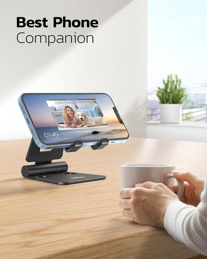 Nulaxy 2 Pack Dual Folding Cell Phone Stand, Fully Adjustable Foldable Desktop Phone Holder Cradle Dock Compatible with Phone 16 15 14 13 12 Pro Xs Xs Max Xr X 8, All Phones, Black & Silver