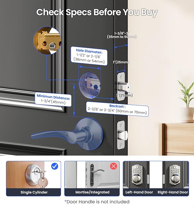 Veise VE012W Built-in WiFi Fingerprint Smart Lock, App Remote Control, Compatible with Alexa & Google Assistant, Keyless Entry for Front Door, Digital Keypad Deadbolt, Auto Lock, Satin Nickel