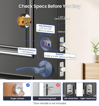 Veise VE012W Built-in WiFi Fingerprint Smart Lock, App Remote Control, Compatible with Alexa & Google Assistant, Keyless Entry for Front Door, Digital Keypad Deadbolt, Auto Lock, Satin Nickel