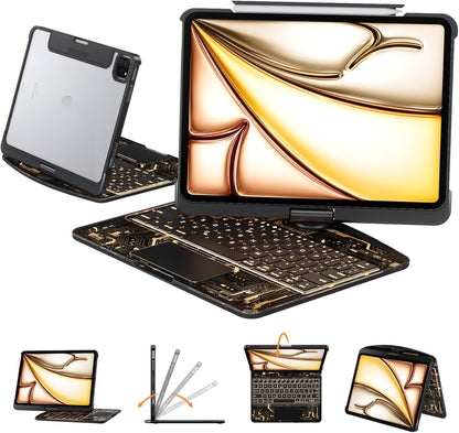 Transparent Case with Keyboard iPad Air (M3/M2,2025/2024) 11 Inch,Compatible 10.9" iPad Air 5th/4th & 11" iPad Pro 4/3/2/1,7-Color Backlit,Wireless Keyboard, 360°Rotating,with trackpad,Black