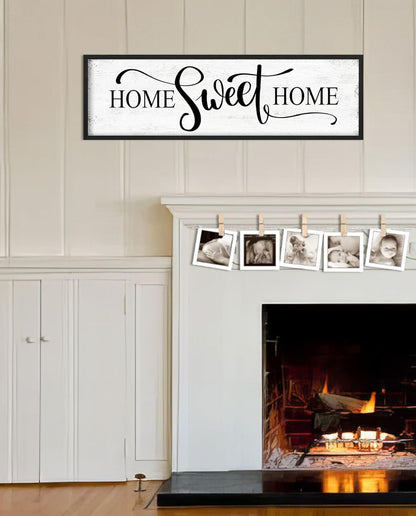 Home Sweet Home Wall Decor: Modern Farmhouse Rustic Sign 12" x 40", Master Bedroom Above Bed Framed Hanging Plaque, Family Decorative for Living Room