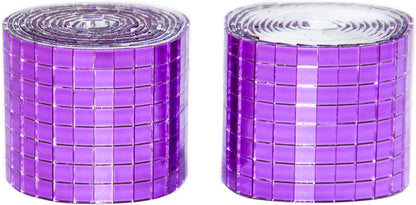 Self Adhesive Mosaic Tiles, 3200 Pieces Disco Ball Tiles, 5 x 5 mm Glass Mirror Mosaic Tiles, Square Mirror Tiles Sticker for DIY Vase, Art Collage, Photo Frames, Home Party 2 Rolls (Purple)