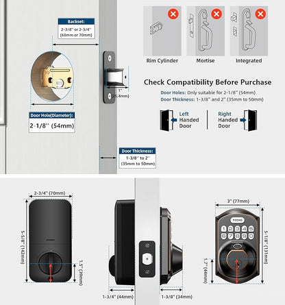 TEEHO TE002 Fingerprint Door Lock - Keyless Entry Electronic Keypad Deadbolt with 2 Backup Keys - Auto Lock - Easy Installation - Smart Locks for Front Door - Oil-Rubbed Bronze