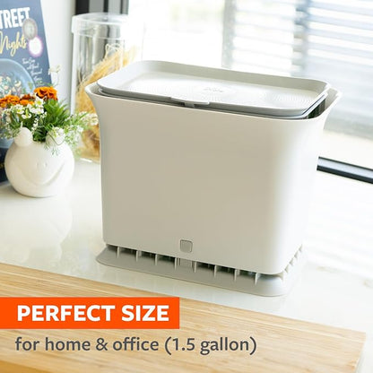 Full Circle Fresh Air Kitchen Compost Bin – Odor-Reducing Countertop Compost Container with Patented Airflow Design, Includes Compostable Bags, Easy to Clean, 1.5 Gallon, Gray