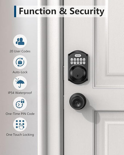 TEEHO TE001 Keyless Entry Door Lock with Keypad - Smart Deadbolt Lock for Front Door with 2 Keys - Auto Lock - Easy Installation - Matte Black