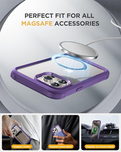 Miracase for iPhone 15 Pro Case Full-Body Built-in Glass Screen Protector& Camera Protector, Military Protective 15 Pro Phone Case Cover 6.1 inch, Purple