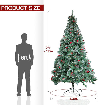 Prelit Christmas Tree with Lights 9ft - Premium Artificial Christmas Tree, with 2270 Branch Tips and 900 Warm Lightsm, Support Automatique, Easy Assembly,Perfect Choice for Xmas Decorations