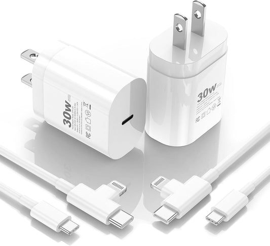 [2025 Upgraded] 30W iPhone 16/15/14/13/12 Charger Fast Charging Block with 6FT Long C to Type C& Lightning Cable 60W.Fast Charging for All iPhone/iPad and Galaxy Series (White 2)