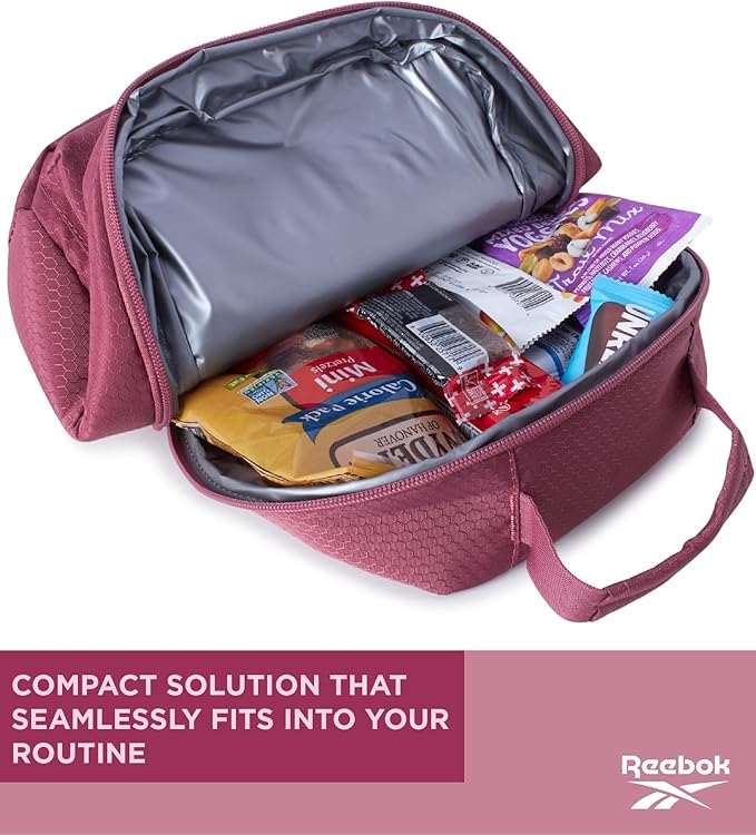 Reebok Mens and Womens Lunch Bag - Portable Insulated Work Lunch Box for Women and Men with Two Compartments and Handle, Quinn Deco Rose