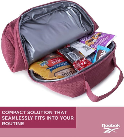 Reebok Mens and Womens Lunch Bag - Portable Insulated Work Lunch Box for Women and Men with Two Compartments and Handle, Quinn Deco Rose