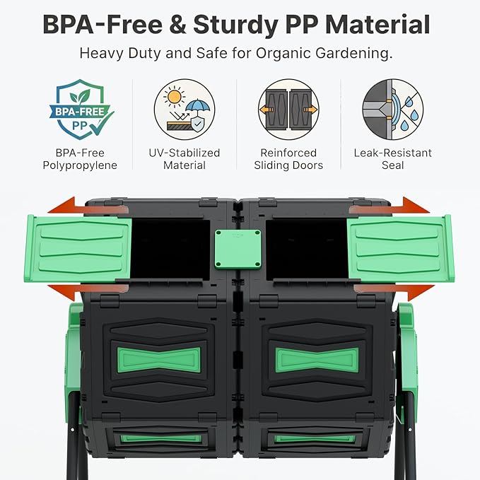 Dual Chamber Compost Tumbler, 45 Gallon Large Capacity 360° Rotating Composting Bin, BPA-Free Heavy Duty Composter with Easy Assembly, 38" Height Compost Bin Outdoor for Food Scraps Garden Yard Waste