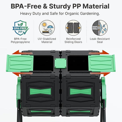 Dual Chamber Compost Tumbler, 45 Gallon Large Capacity 360° Rotating Composting Bin, BPA-Free Heavy Duty Composter with Easy Assembly, 38" Height Compost Bin Outdoor for Food Scraps Garden Yard Waste