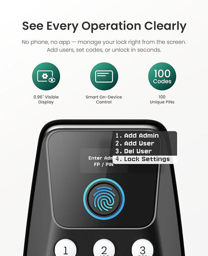 DESLOC C110 Fingerprint Keyless Entry Door Locks, Front Door Smart Lock Deadbolt with 2 Lever Handles, Auto-Lock, Backlit Keypad, 12 Months Battery, IP54 Waterproof, BHMA Grade 3 (Black)