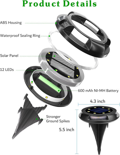 Biling Solar Ground Lights Uplight Sidelight, 12 Packs Bright Solar Outdoor Lights Waterproof for Yard Pathway Driveway Garden Poolside (Warm White)