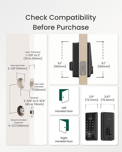 DESLOC WiFi Smart Lock D110 Plus, Built-in Wi-Fi No Hub Needed, Fingerprint Keyless Entry Front Door Lock, Touchscreen Keypad Deadbolt, Remote Control, Auto Lock, Anti-Peep PIN, BHMA, Alexa Compatible