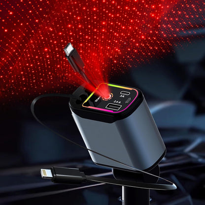 Starlight Retractable Car Charger,66W Fast Car Chargers Adapter 4 in 1 with 2 USB Car Chargers for Phone iPhone 16/15/14/13/12/11 and for Android