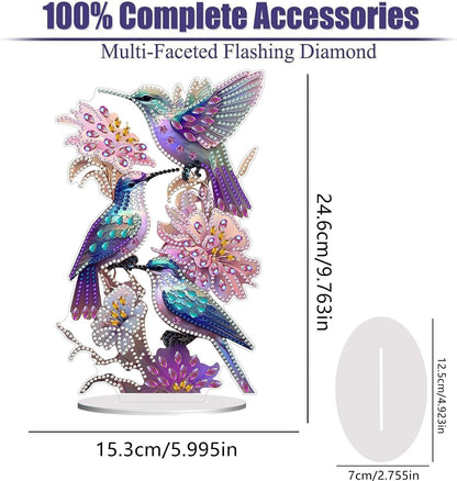 Diamond Painting Kits for Adults Beginners, 5D Full Drill Hummingbird Crystal Art Desktop Ornament, DIY Single Sided Home Office Desk Decor, Creative Craft Gift Set with Tools