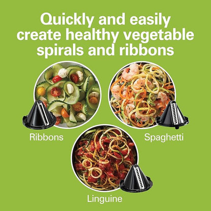 Hamilton Beach 3-in-1 Electric Vegetable Spiralizer for Veggie Noodles, Zoodle Maker & Slicer With 3 Cutting Cones for Spaghetti, Linguine, and Ribbons, 6-Cups, Black (70930) (Pack of 2)