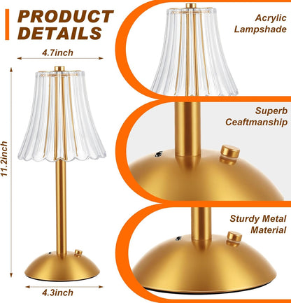 Liliful 8 Pcs LED Portable Cordless Table Lamp Touch Battery Operated Rechargeable Desk Lamp 3 Color Dimmable for Bedroom Living Room Dining (Rose Style,Gold)