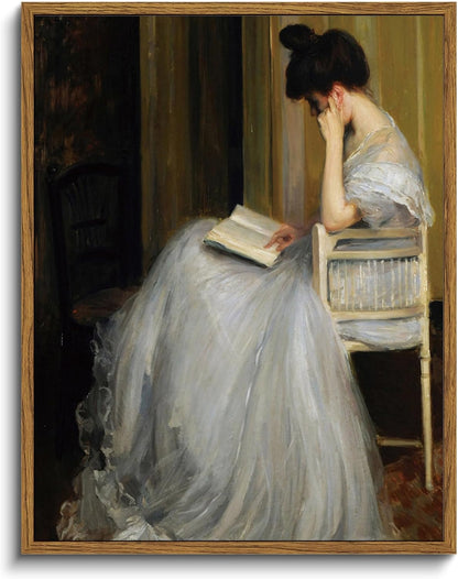 VIYYIEA Framed Canvas Wall Art Home Decor Portrait Art for Living Room Women Reading Pictures Bedroom Bathroom Wall Decor Mid Century Lady Oil Painting Room Decor Vintage Prints Aesthetic 11x14in