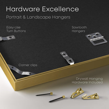 Homeforia 24x30 Picture Frame Gold, High End Metal 24 x 30 Poster Frames with 18 by 24 Mat Opening, 24x30 Gold Photo Frame Matted to 18x24 Print, 30x24 Large Frames, Tempered Glass, Wall Kit, Set of 1