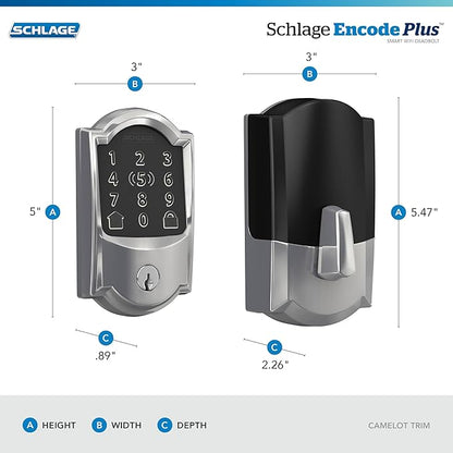 Schlage Encode Plus Smart Wi-Fi Lock for Front Door, Keyless Entry Deadbolt, Unlock with Apple Watch, Built-in WiFi and App Control, Easy Install, Alexa & Apple HomeKit Compatible, Bright Chrome