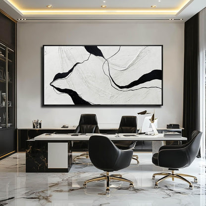 Large Framed Abstract Wall Art 29"x58" Black and White Contemporary Line Canvas Neutral Wall Decor for Modern Living Room Office Bedroom