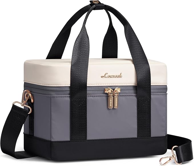 LOVEVOOK Insulated Lunch Bag for Women - Cute Lunch Box Cooler for Work, Picnic, and Beach, Grey-beige-black