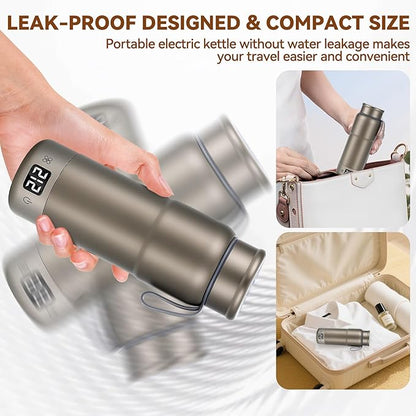 Pure Titanium Travel Kettle,Dual Voltage Portable Electric Kettle 110V-240V Smart Small Water Boiler for Tea & Coffee,12 Temperature Control,Auto Shut Off & Boil Dry Protection (Gray,520ML)